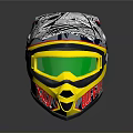 Buffalo Motorcycle Helmet With Colorful Graphics Yellow Accents And Green Visor