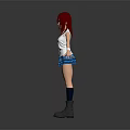 Red Haired 3D Character Model Standing With Arms Outstretched White Top And Blue Plaid Skirt