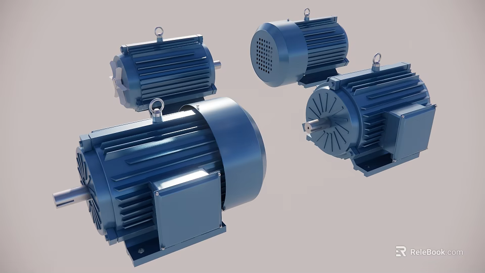 Blue Industrial Electric Motors With Sturdy Housing And High Efficiency Performance 3d model 