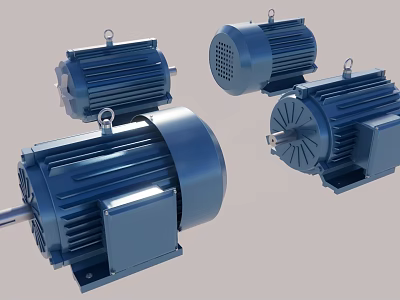 Blue Industrial Electric Motors With Sturdy Housing And High Efficiency Performance 3d model