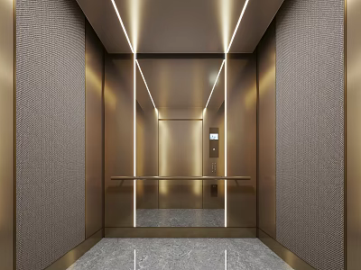 Elegant Elevator Interior With Metal Panels Strip Lights And Textured Walls 3d model