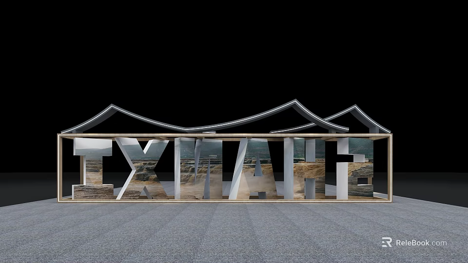 Modern Exhibition Island Structure Design With Metal Frame And Transparent Elements 3d model 