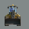 Yellow Heavy Duty Utility Loader Vehicle Operating On Sandy Terrain With Large Tires And Front Bucket