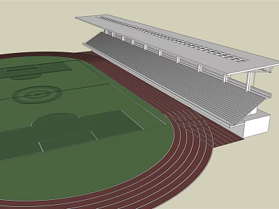 Modern Football Field with Covered Grandstand Red Running Track and Green Turf 3d model