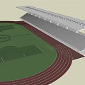 Modern Football Field with Covered Grandstand Red Running Track and Green Turf