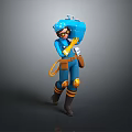 3D Character in Blue Uniform with Helmet Yellow Gloves Knee Pads Tool Belt and Equipment