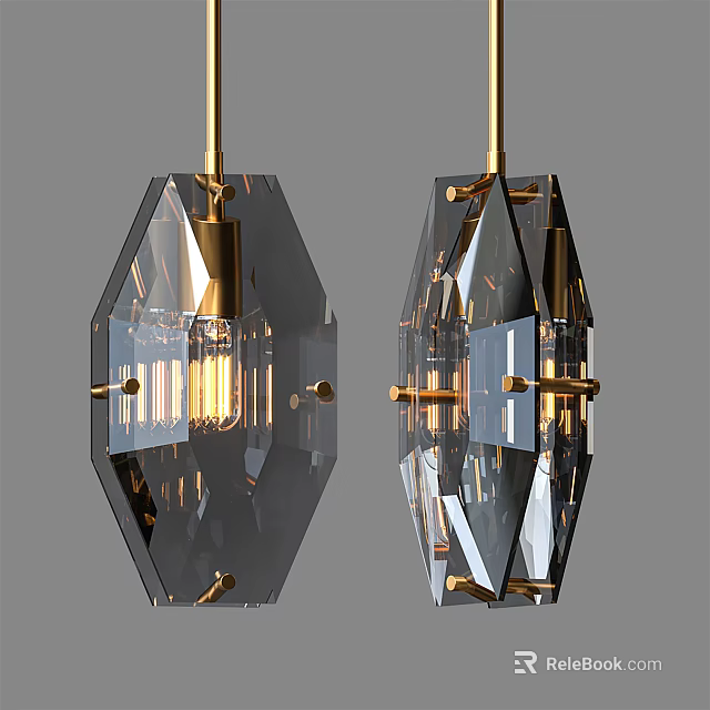 Modern Faceted Crystal Chandelier With Golden Metal Frame And Geometric Design 3d model 