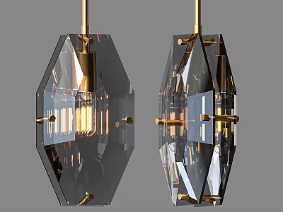 Modern Faceted Crystal Chandelier With Golden Metal Frame And Geometric Design 3d model
