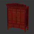 Red Chinese Style Entryway Cabinet And Side Cabinet With Carved Decorations 3d model