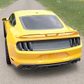 Yellow Sports Car Parked On Gravel Path With Green Grass And Flowers