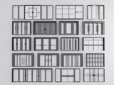 Various Window And Door Design Styles With Grid Patterns And Frame Details 3d model