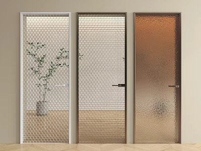 Modern Glass Swing Doors With Textured Patterns And Various Frame Colors For Interior Spaces 3d model