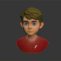 Detailed Game Movie Character 3D Model Boy With Brown Hair Blue Eyes Red Shirt Bust