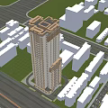 High Rise Modern Residential Building With Clear Blue Sky And Adjacent Structures