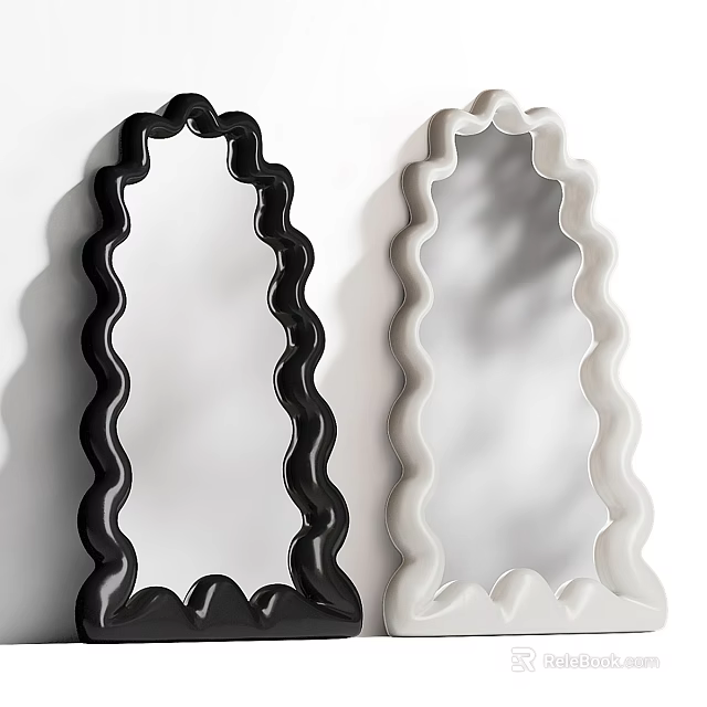 Modern Decorative Mirrors With Wavy Frame In Black And White Colors 3d model 