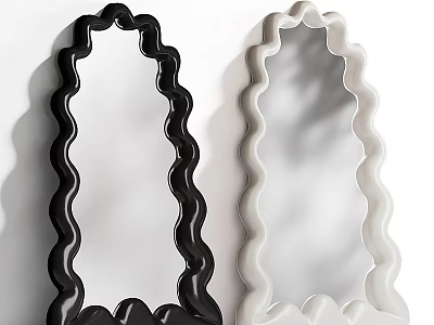 Modern Decorative Mirrors With Wavy Frame In Black And White Colors 3d model