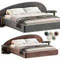 Elegant Upholstered Double Bed With Curved Headboard Striped Blanket Pillows Side Tables And Color Options