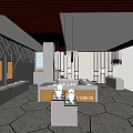 Elegant Jewelry Store Interior With Display Cases Hanging Lights And Patterned Floor 3d model