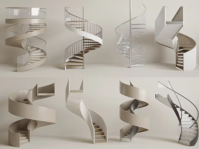 Elegant Modern Spiral Stairs Interior Design With Wooden Steps And Glass Railings 3d model