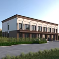 Modern Two Story Office Building With White Brown Exterior Landscaped Greenery And Paved Driveway