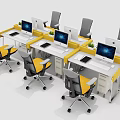 Modern Office Desk Designs With Computer Monitors And Ergonomic Chairs 3d model