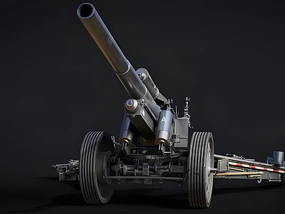 Vintage Military Cannon With Large Wheels And Long Barrel On Dark Background 3d model