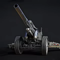 Vintage Military Cannon With Large Wheels And Long Barrel On Dark Background