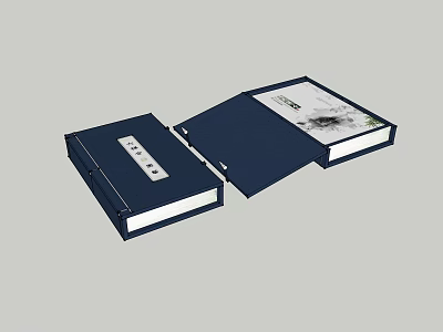 Traditional Chinese Books With Blue Covers Open Pages And Classic Calligraphy Elements 3d model