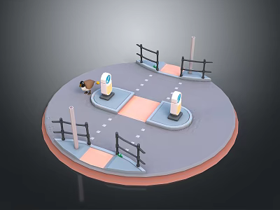 Circular Area Layout With Gas Pumps Fences And Paths Featuring Small Figure 3d model