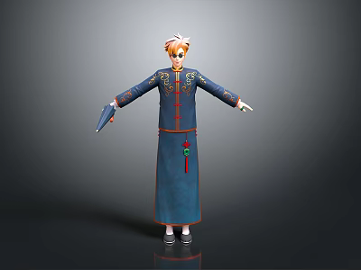 Game Movie Character With Blue Robe Red Embellishments Orange Short Hair And Umbrella 3d model