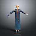 Game Movie Character With Blue Robe Red Embellishments Orange Short Hair And Umbrella