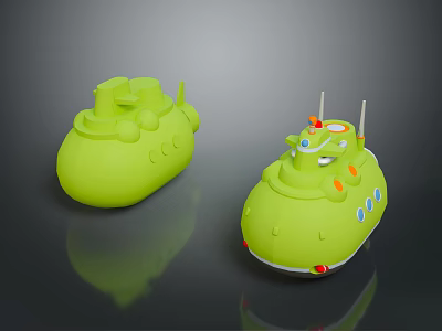 Green Toy Submarines With Playful Design And Decorative Details For Kids 3d model