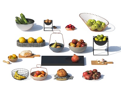 fruit vegetable fruit plate apple lemon pomegranate 3d model