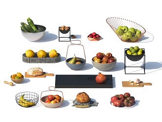 fruit vegetable fruit plate apple lemon pomegranate 3d model