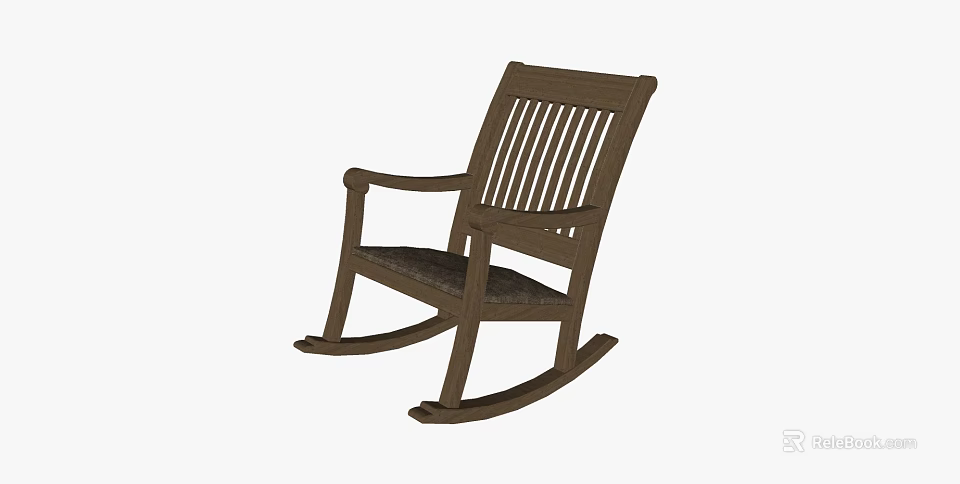 Wooden Rocking Chair With Slatted Back Armrests And Comfortable Seat Design 3d model 