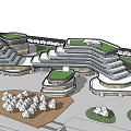 Modern Commercial Complex Featuring Green Rooftops Multi Level Structure And Surrounding Greenery 3d model
