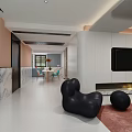 Contemporary Living Dining Area Interior With Green Sofa Glass Coffee Table Red Rug Colorful Walls