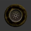 Old Worn Car Tire With Tread Pattern And Metal Rim Details
