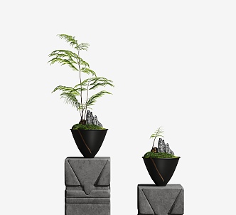 Modern potted plant small landscape flower pot 3d model