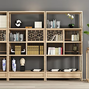 Chinese Bookcase Bookshelf Antique Rack Ornaments 3d model
