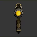 Retro Futuristic Sci Fi Weapon With Gold Silver Metallic Finish And Yellow Glowing Panel