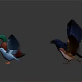 Four Various Colored Birds with Spread Wings in 3D Rendered Scene