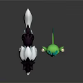 Cartoon Black White Wolf With Pointed Ears And Green Blue Haired Creature