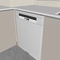 Modern Kitchen Interior With Light Gray Cabinets White Striped Countertop And Built in Dishwasher