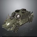 Unique Custom Car With Stacked Tires Spiked Decor And Metallic Finish