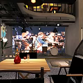 Modern Bar Interior With Illuminated Stepping Stones Neon Lights And Moon Decor