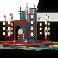 Traditional Chinese Cultural Structure With Red Frame Lanterns And Modern Lighting Effects