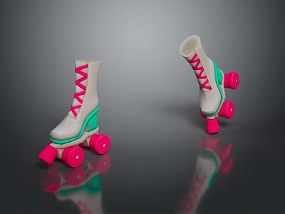 White Roller Skates With Pink Laces Green Accents And Pink Wheels 3d model