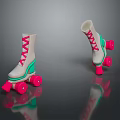 White Roller Skates With Pink Laces Green Accents And Pink Wheels