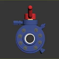 Industrial Valve With Blue Body Red Handle And Metal Components